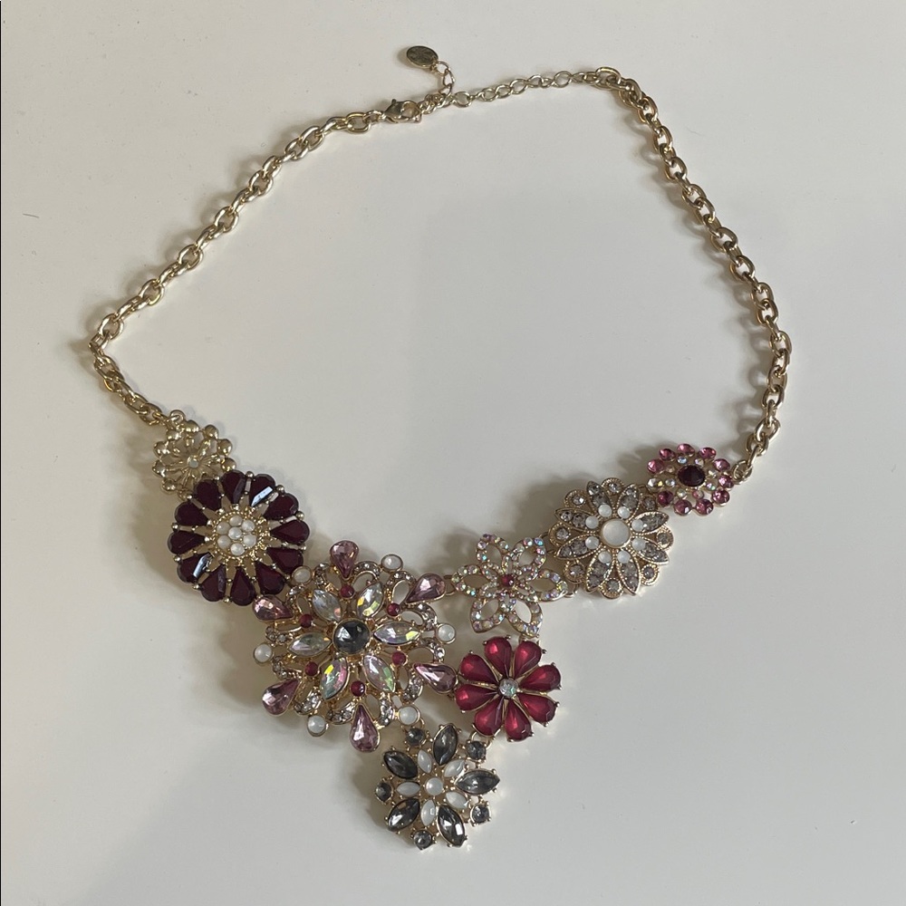 Floral Statement Necklace in Gold and Pink